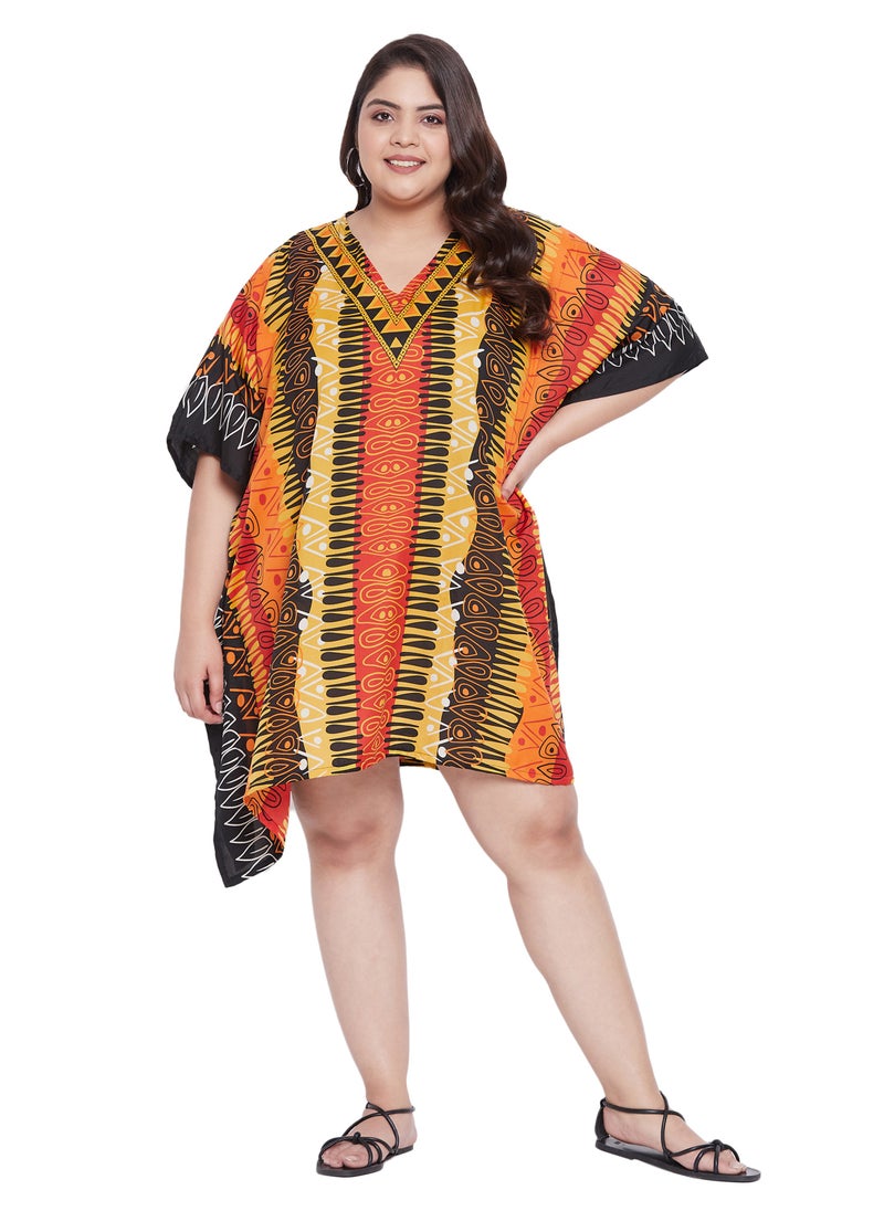 Gypsie Blu Plus Size Polyester V Neck Multicolor Tunic  Poolside Dress Beach Cover up Holiday Abstract kaftan for Women  - Image 1
