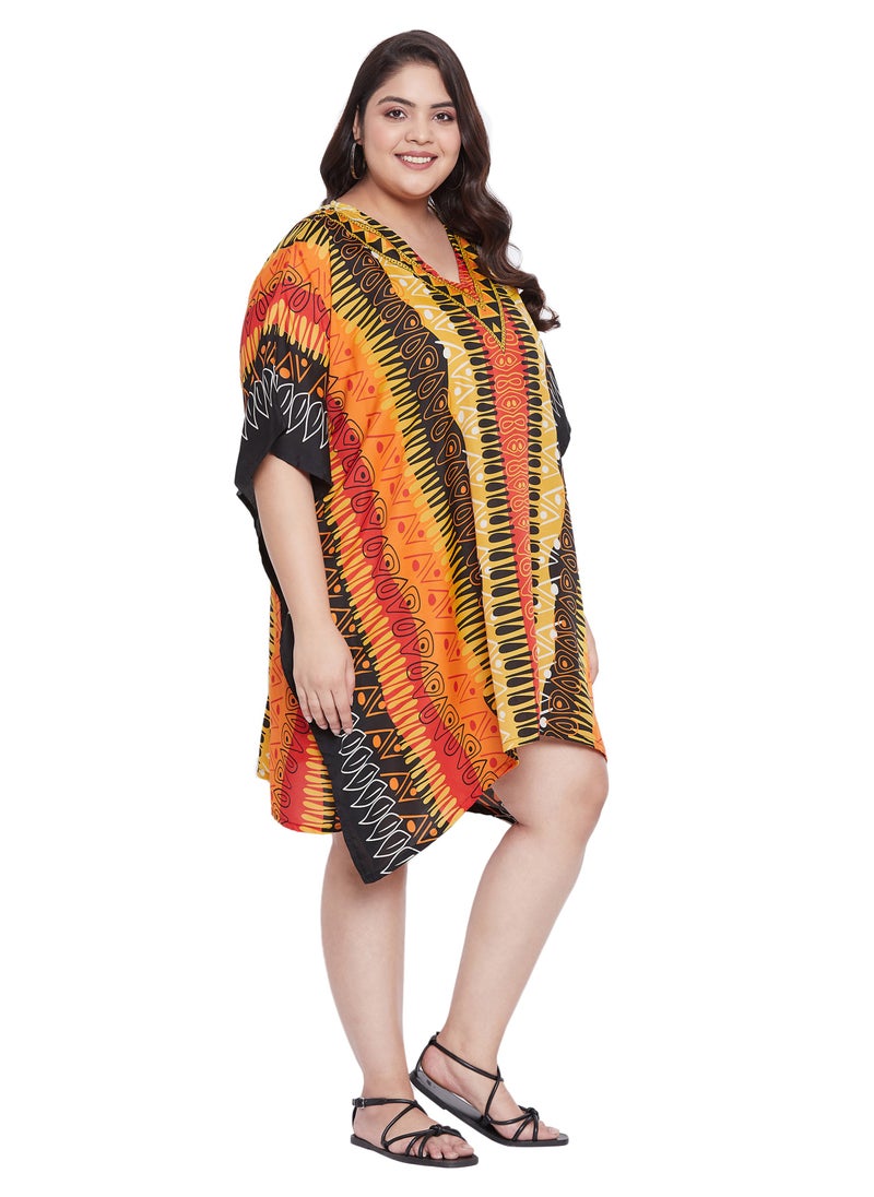 Gypsie Blu Plus Size Polyester V Neck Multicolor Tunic  Poolside Dress Beach Cover up Holiday Abstract kaftan for Women  - Image 2
