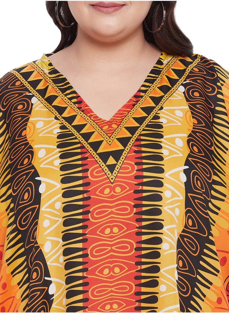 Gypsie Blu Plus Size Polyester V Neck Multicolor Tunic  Poolside Dress Beach Cover up Holiday Abstract kaftan for Women  - Image 3