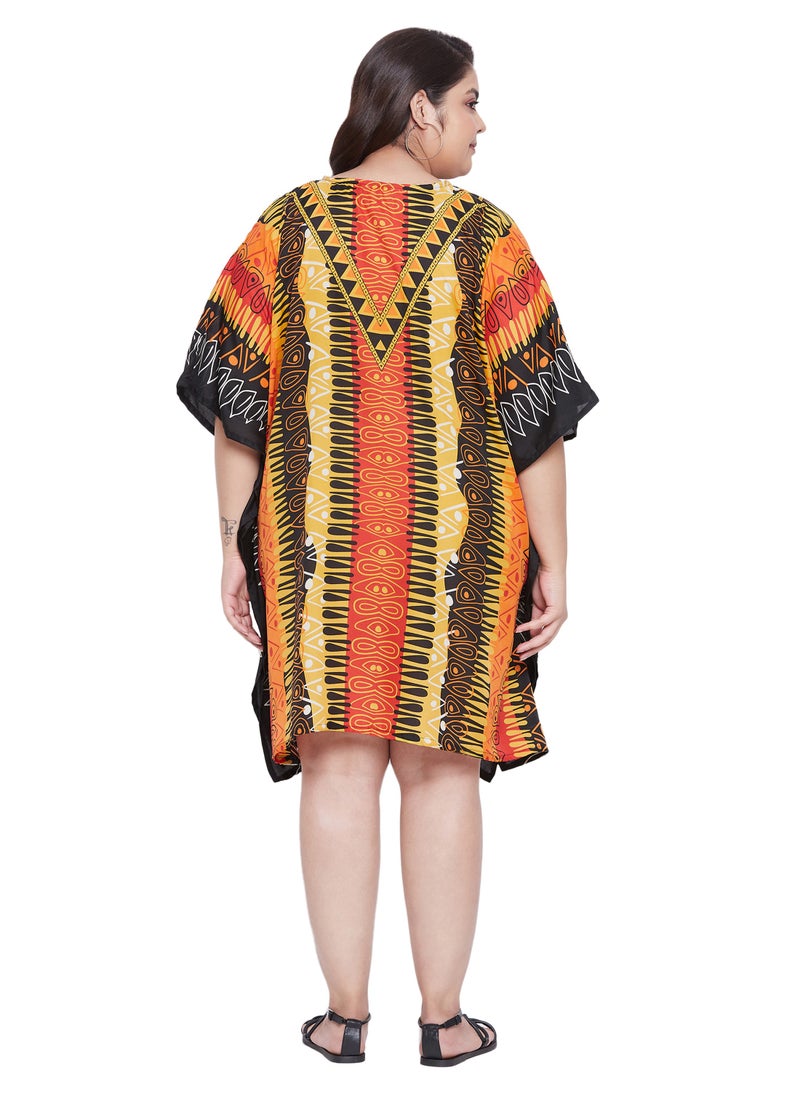 Gypsie Blu Plus Size Polyester V Neck Multicolor Tunic  Poolside Dress Beach Cover up Holiday Abstract kaftan for Women  - Image 4