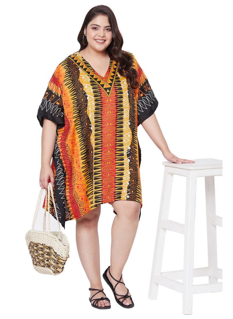Gypsie Blu Plus Size Polyester V Neck Multicolor Tunic  Poolside Dress Beach Cover up Holiday Abstract kaftan for Women  - Image 5
