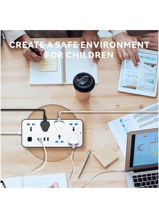 3U 6 Power Socket,Universal Electric Extension Cord with 1 Type-C Port,Extension Cords with 6Gang |3USB Ports,1.88 Meters Extenstion Power Cables for Home,Kitchen and Office(White) - view 5
