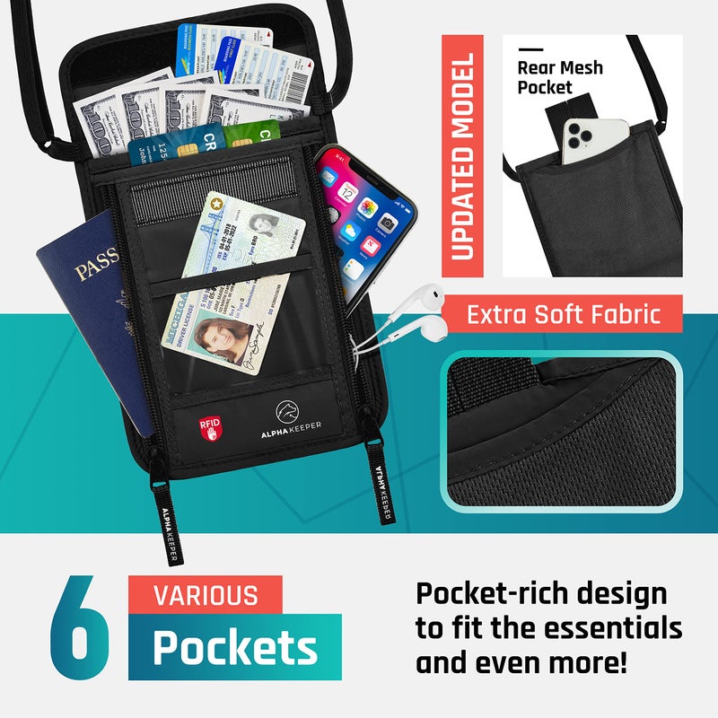 Alpha Keeper محفظة عنق، حقيبة سفر لحامل جواز السفر والمستندات، محفظة عنق للسفر للنساء - Image 4