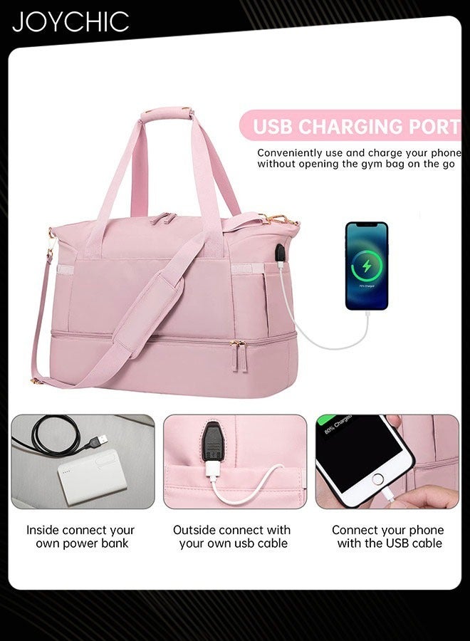 Joychic Women Waterproof Breathable Travel Duffel Bags Large Capacity Gym Handbag with Dry Wet Separated Pocket for Sport Yoga Travel Fitness Pink  - Image 1