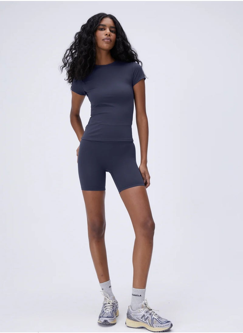 Vicino Vicino Women's Sports Set - Crop Top and High Waist Shorts Perfect for Workouts - Navy  - Image 1
