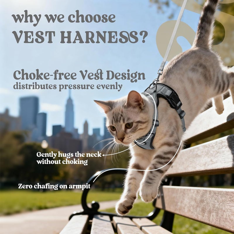 Rabbitgoo Cat Harness with Lead, Soft Harness for Cats, Chest Harness, Cat Harness, Escape Proof, Adjustable, Grey M - Image 3