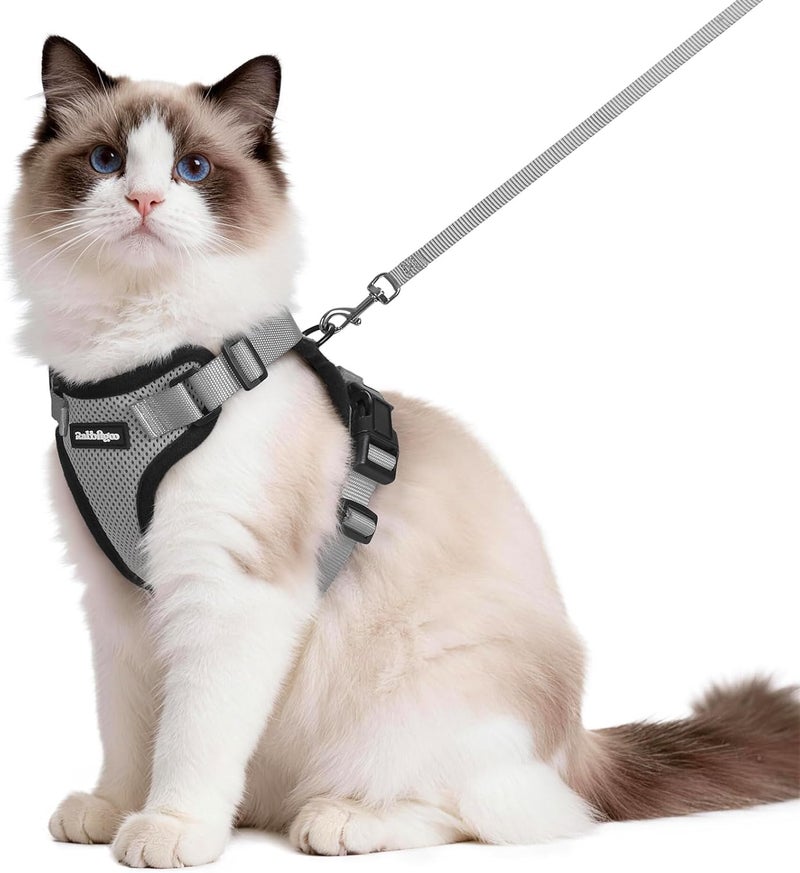 Rabbitgoo Cat Harness with Lead, Soft Harness for Cats, Chest Harness, Cat Harness, Escape Proof, Adjustable, Grey M - Image 1