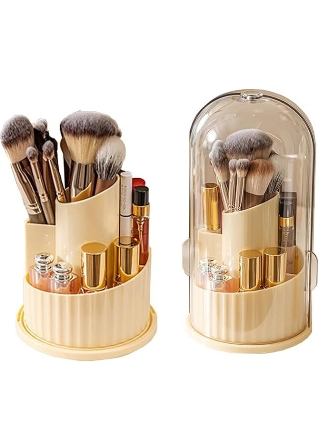 FALMER Cosmetic Brush Organizer with Lid 360 Degree Rotating Makeup Holder Dustproof Storage Container for Brushes Perfect Display Case for Makeup and Beauty Products - White  - Image 1
