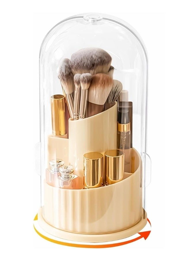 FALMER Cosmetic Brush Organizer with Lid 360 Degree Rotating Makeup Holder Dustproof Storage Container for Brushes Perfect Display Case for Makeup and Beauty Products - White  - Image 2