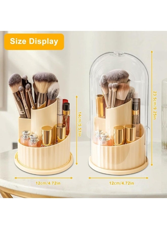 FALMER Cosmetic Brush Organizer with Lid 360 Degree Rotating Makeup Holder Dustproof Storage Container for Brushes Perfect Display Case for Makeup and Beauty Products - White  - Image 5