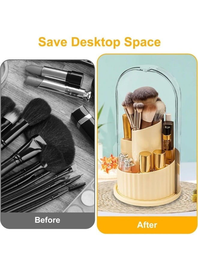 FALMER Cosmetic Brush Organizer with Lid 360 Degree Rotating Makeup Holder Dustproof Storage Container for Brushes Perfect Display Case for Makeup and Beauty Products - White  - Image 4