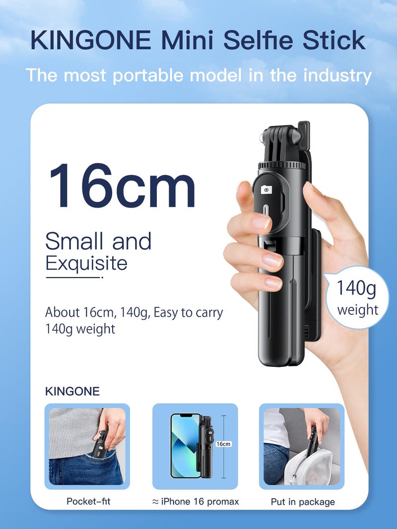 KINGONE Mini Selfie Stick Tripod, Extendable Phone Stand with Bluetooth Remote 71cm, Portable Tripod Selfie Stick for iPhone/Samsung/GoPro, Mobile Selfie Stick with Tripod Stand, Black - Image 2