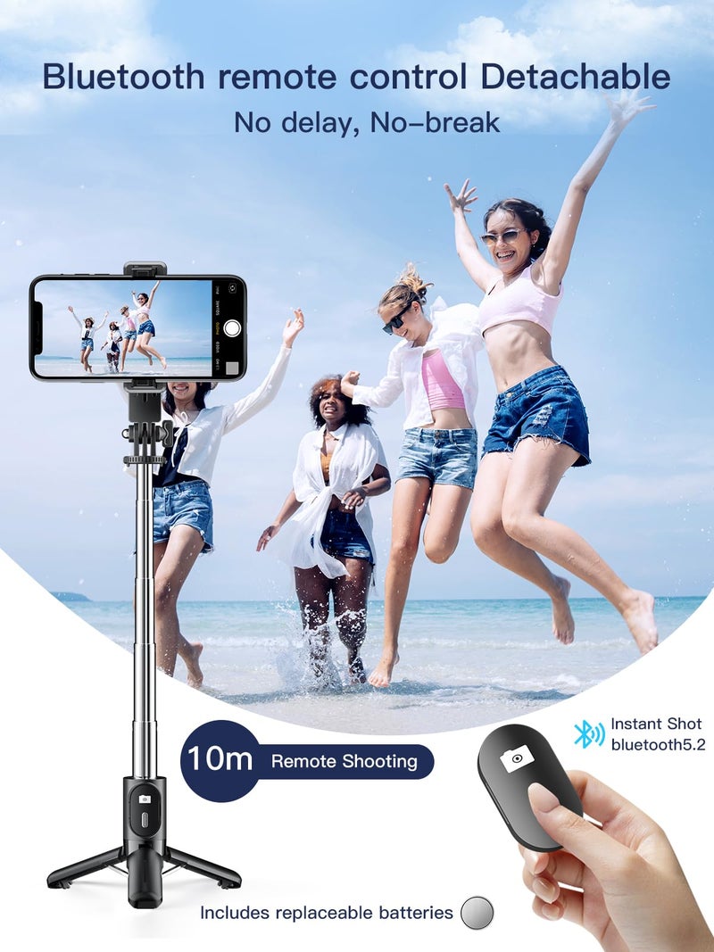 KINGONE Mini Selfie Stick Tripod, Extendable Phone Stand with Bluetooth Remote 71cm, Portable Tripod Selfie Stick for iPhone/Samsung/GoPro, Mobile Selfie Stick with Tripod Stand, Black - Image 4