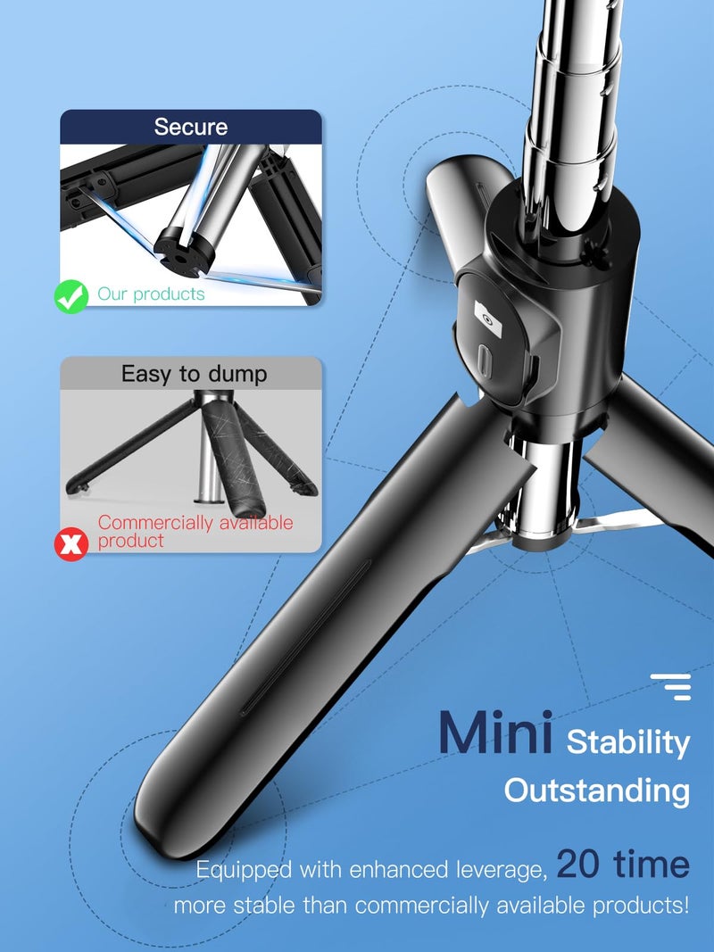 KINGONE Mini Selfie Stick Tripod, Extendable Phone Stand with Bluetooth Remote 71cm, Portable Tripod Selfie Stick for iPhone/Samsung/GoPro, Mobile Selfie Stick with Tripod Stand, Black - Image 3
