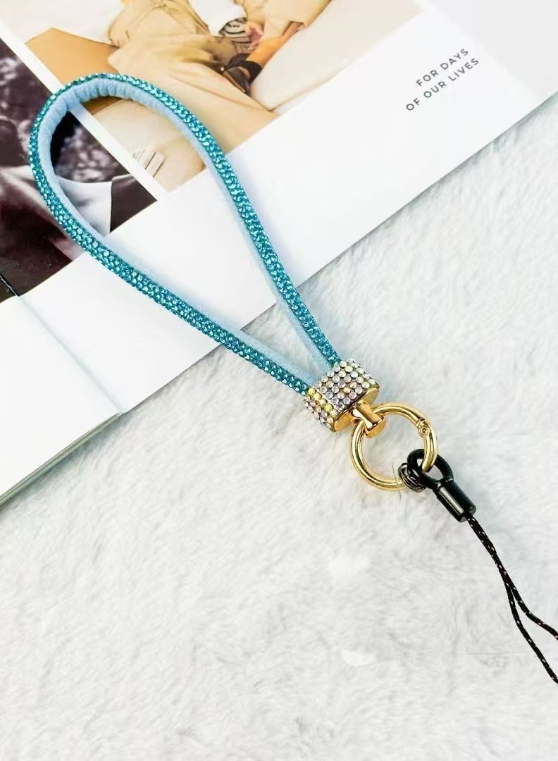Sparkle Accessories Sparkling Blue Beaded Lanyard with Rhinestone Clasp and Gold Hook - Glittering Chic Phone and Camera Wrist Strap Accessory 