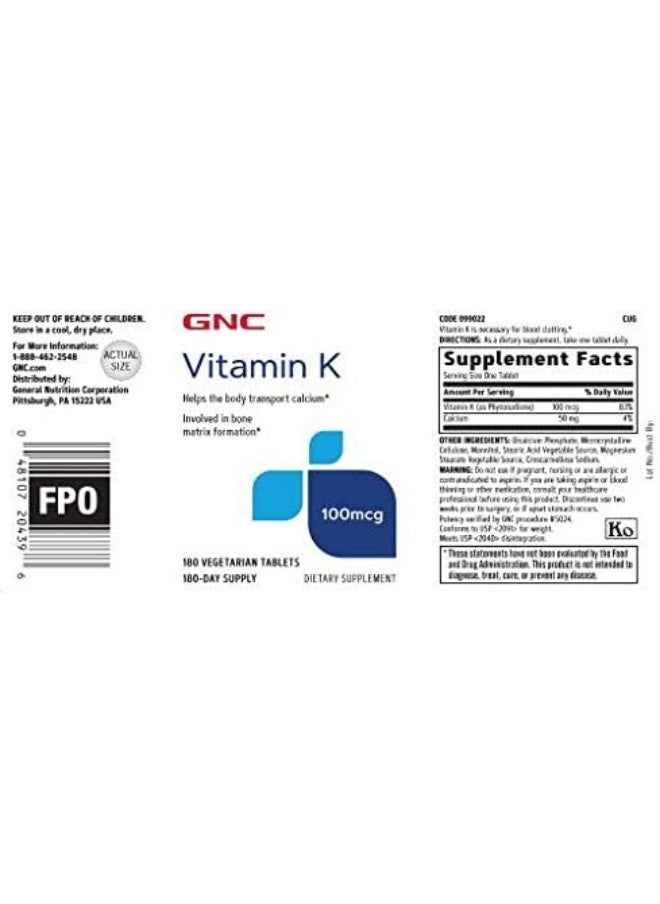 GNC - Vitamin K 100Mcg - Image 1