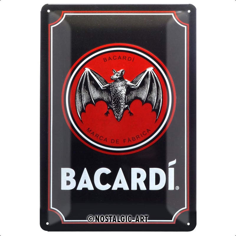 NostalgicArt Retro tin sign 79 x 118 Bacardi Logo Black Gift idea for rum fans Official License Product OLP made of metal vintage design