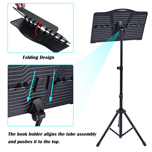 Klvied Portable Folding Sheet Music Stand with Violin Hanger, Black - Image 5