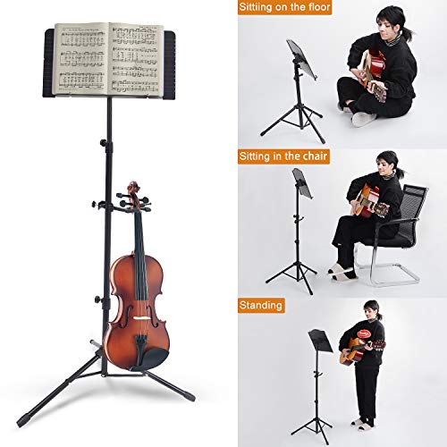 Klvied Portable Folding Sheet Music Stand with Violin Hanger, Black - Image 2