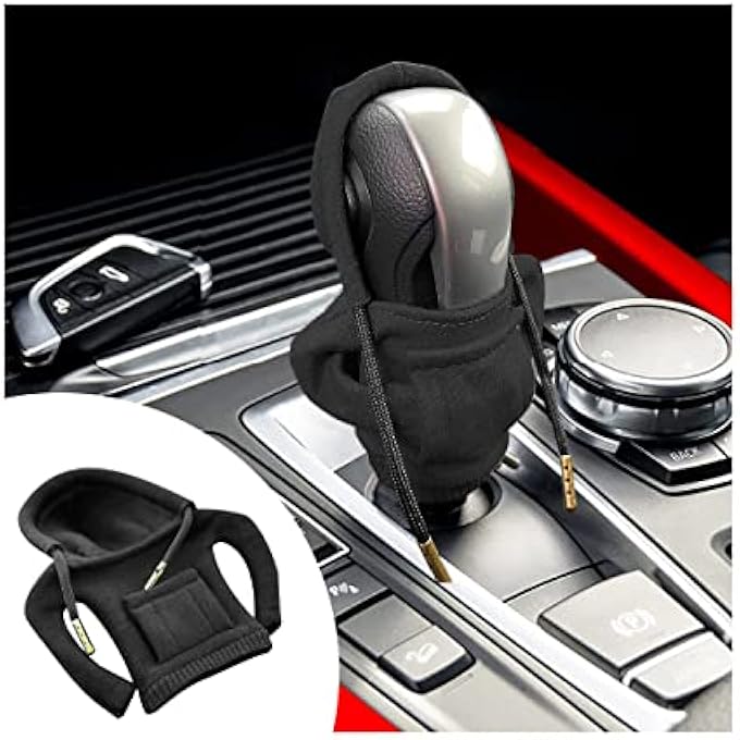 rayihni BESULEN Car Shift Gear Cover Fashionable Sweater Hoodie Auto Shift Knob Cover Soft  Comfortable Universal Fit Automotive Gear Shift Knob Protector Car Interior Decor Accessories Black - Image 1