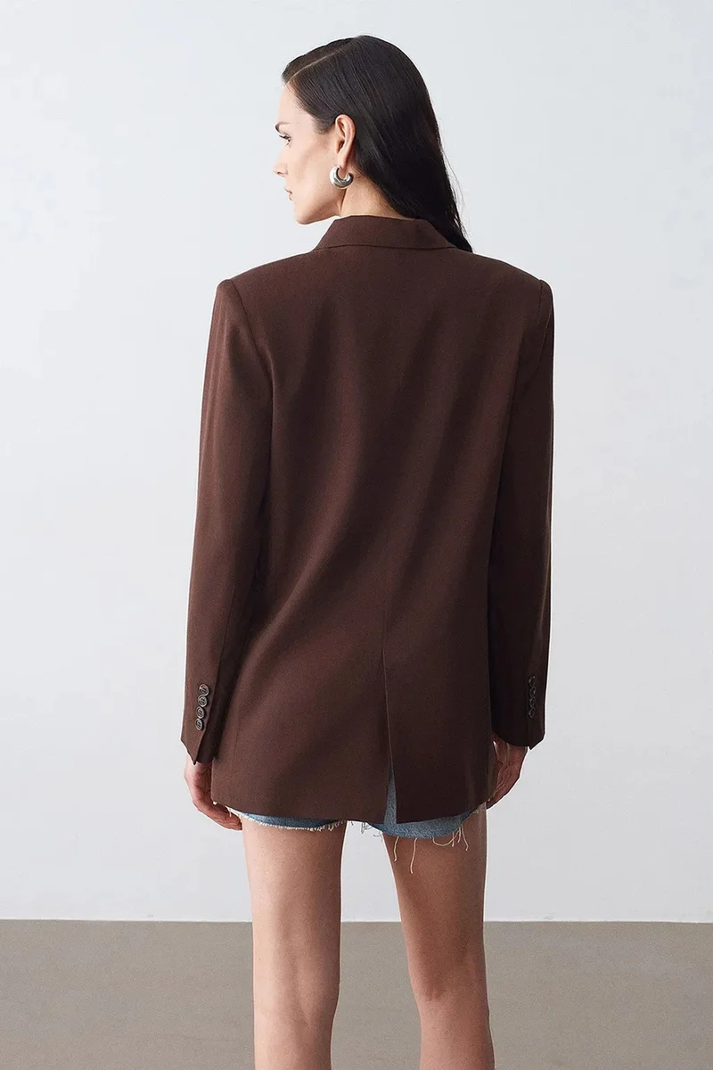 Dilvin Coffee Brown DILVIN Long Tencel Shawl-Collar Blazer for Women | Best Price UAE