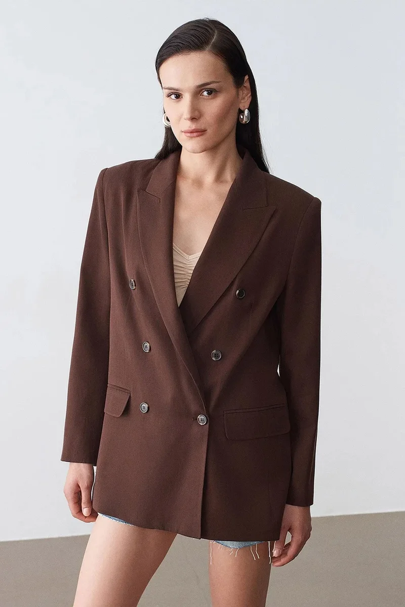ديلفين DILVIN Long Tencel Shawl-Collar Blazer