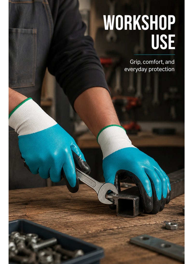 Utility Work Gloves with Coated Grip, Teal and Black Multi-Purpose Gloves for Gardening, Cleaning, Workshop, DIY Tasks and Everyday Hand Protection - Image 4