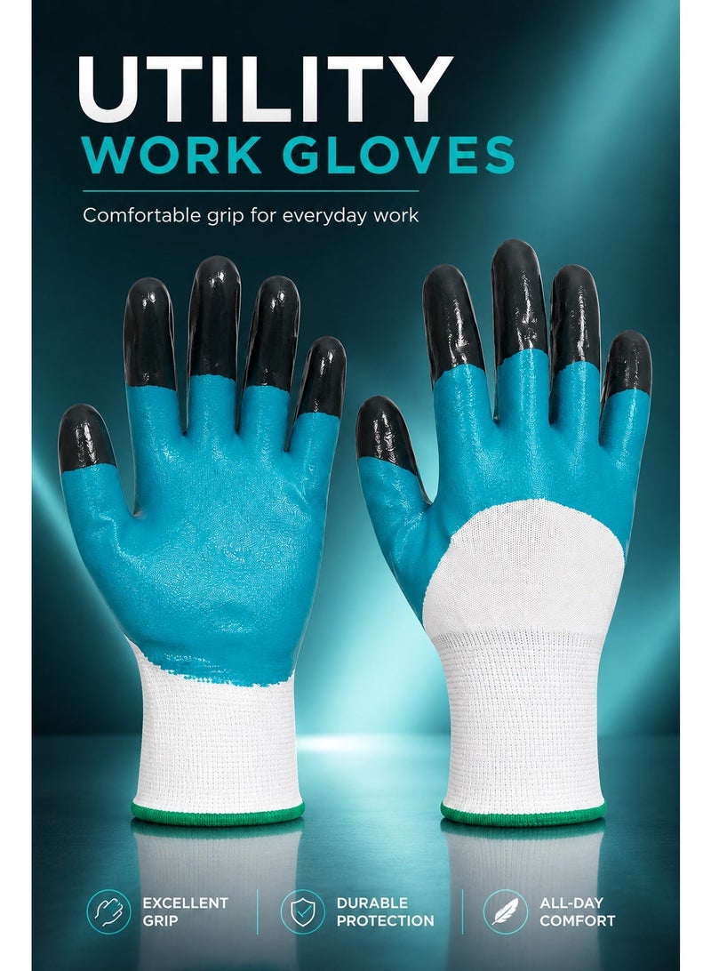 Utility Work Gloves with Coated Grip, Teal and Black Multi-Purpose Gloves for Gardening, Cleaning, Workshop, DIY Tasks and Everyday Hand Protection - Image 3