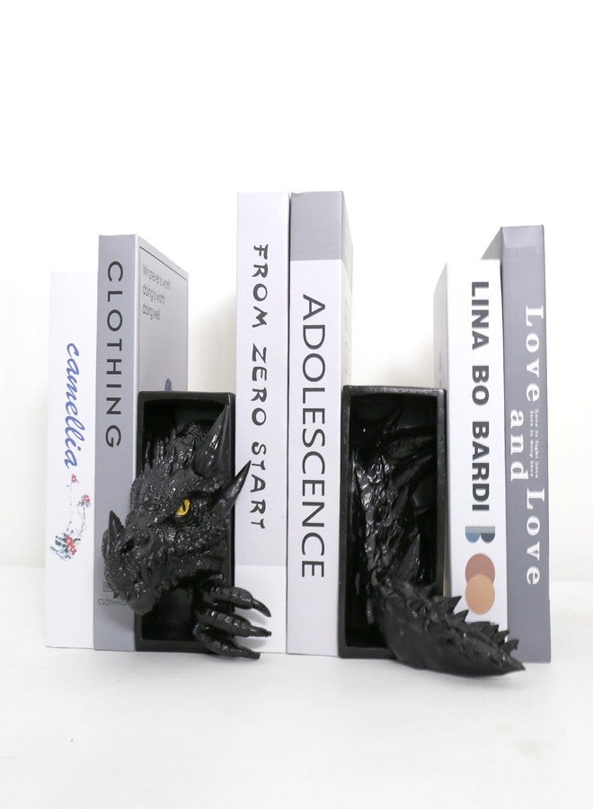 Newmyth Dragon Bookends, Black Fantasy Book Nook Insert, Gothic Library Decor, Decorative Dragon Shelf Display - Image 2