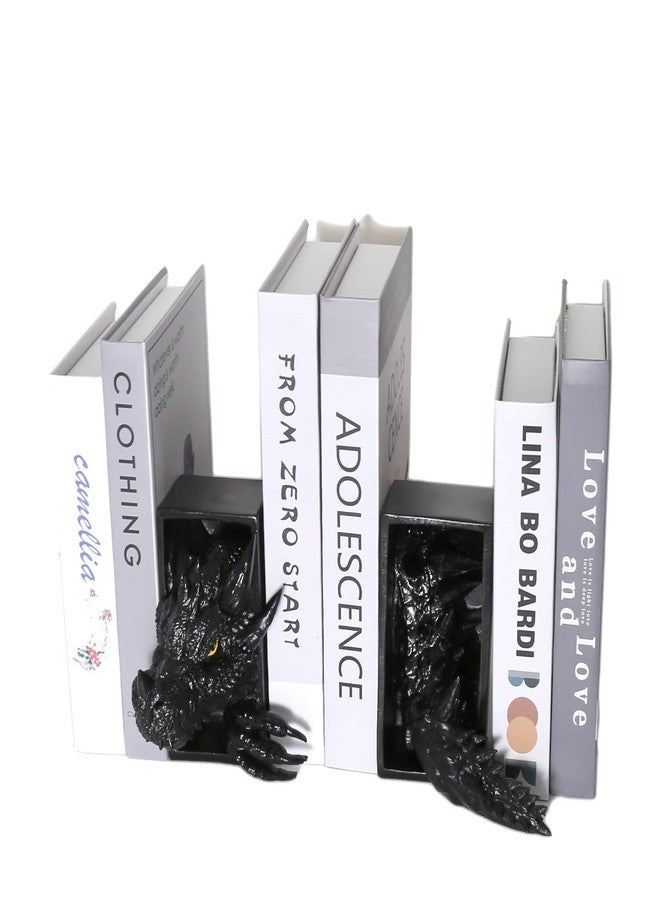 Newmyth Dragon Bookends, Black Fantasy Book Nook Insert, Gothic Library Decor, Decorative Dragon Shelf Display - Image 3