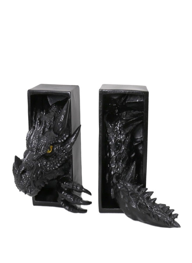 Newmyth Dragon Bookends, Black Fantasy Book Nook Insert, Gothic Library Decor, Decorative Dragon Shelf Display - Image 1