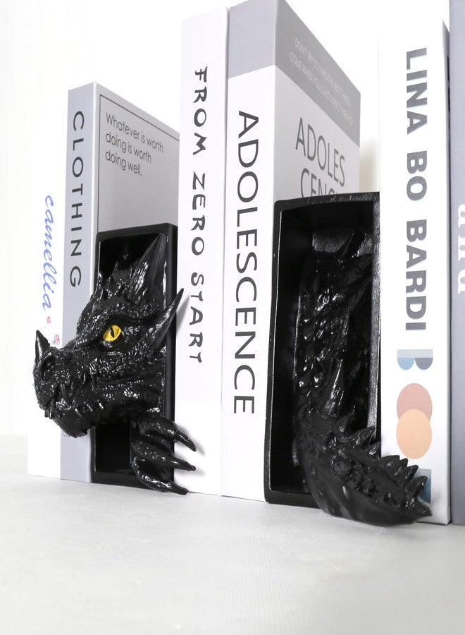 Newmyth Dragon Bookends, Black Fantasy Book Nook Insert, Gothic Library Decor, Decorative Dragon Shelf Display - Image 4