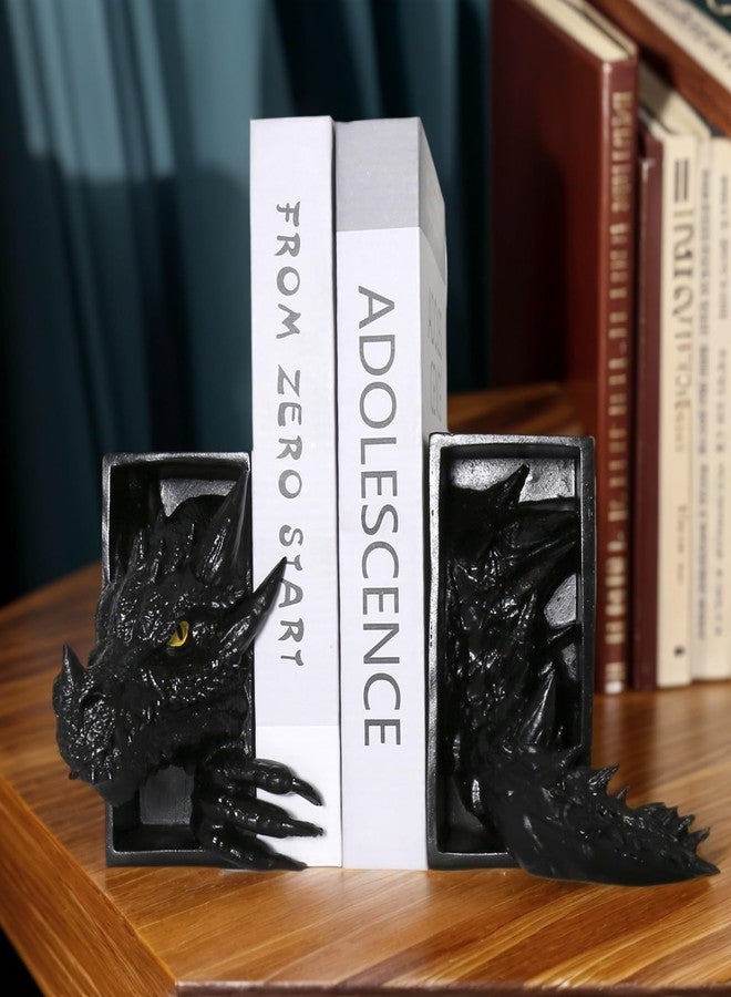 Newmyth Dragon Bookends, Black Fantasy Book Nook Insert, Gothic Library Decor, Decorative Dragon Shelf Display - Image 5