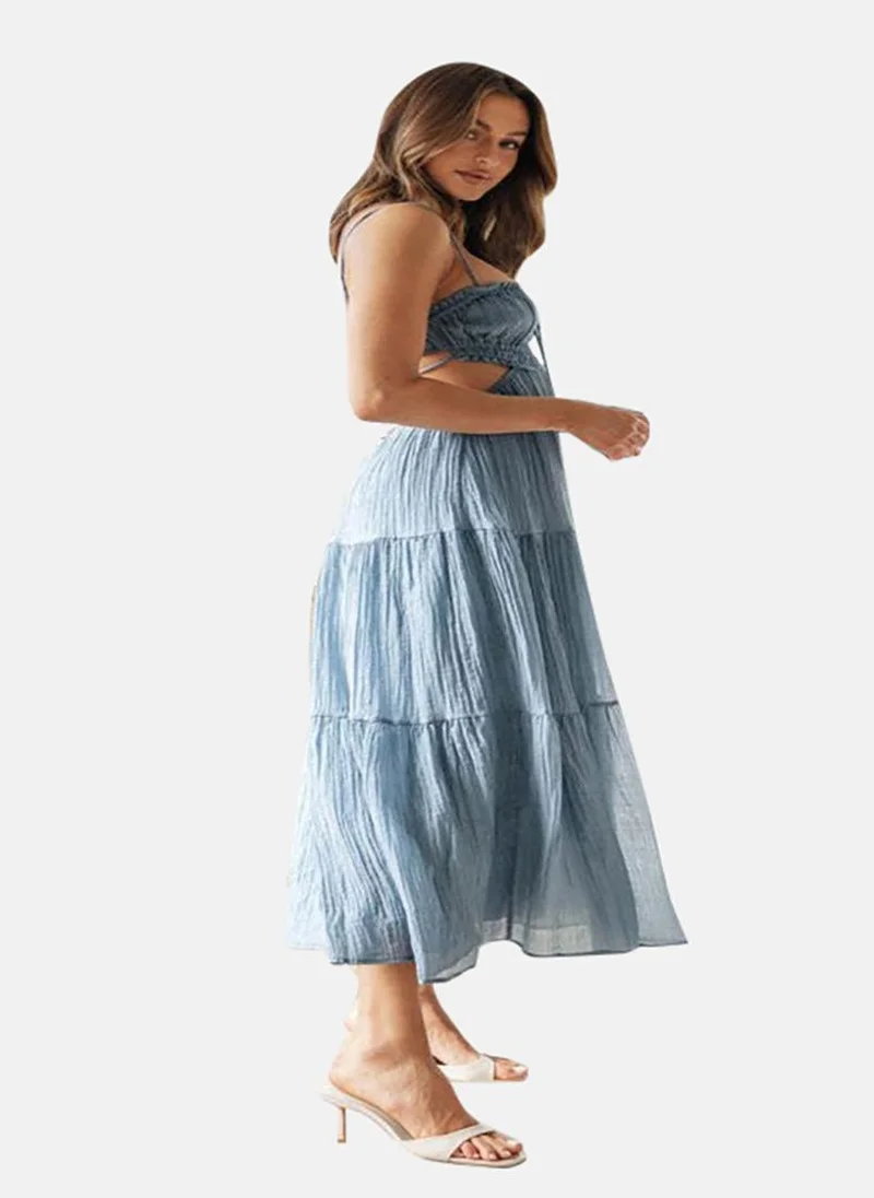 يونيكي Blue Shoulder Straps Chiffon A-Line Dress