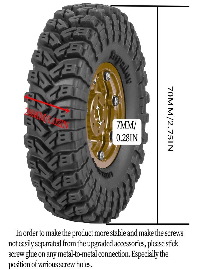 طقم إطارات RCarmubWow 1.3 Beadlock لسيارات التحكم عن بعد Trx4m بمقياس 1/18 وSCX24 وFCX24 بمقياس 1/24، عجلات وإطارات Beadlock مقاس 1.3، عجلات من سبائك الألومنيوم مع إطارات مطاطية Swamp Claw للطرق الوعرة، لون بني - Image 3