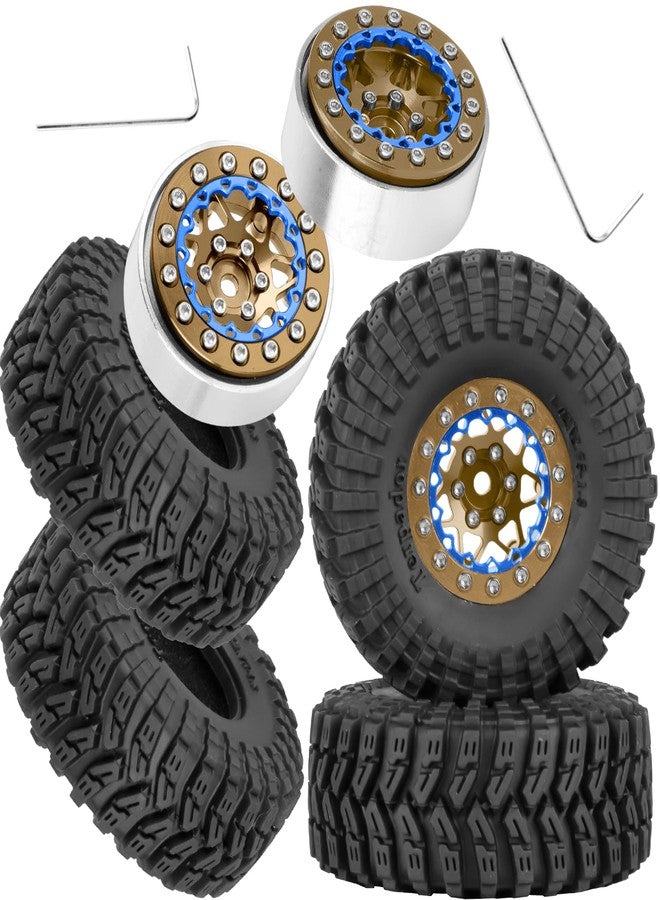 طقم إطارات RCarmubWow 1.3 Beadlock لسيارات التحكم عن بعد Trx4m بمقياس 1/18 وSCX24 وFCX24 بمقياس 1/24، عجلات وإطارات Beadlock مقاس 1.3، عجلات من سبائك الألومنيوم مع إطارات مطاطية Swamp Claw للطرق الوعرة، لون بني - Image 1