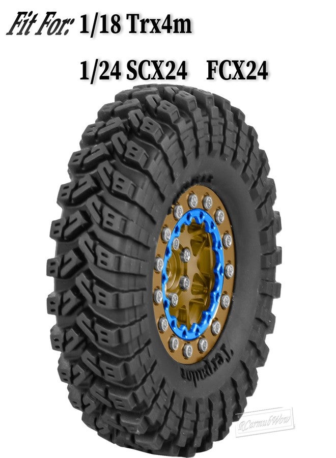 طقم إطارات RCarmubWow 1.3 Beadlock لسيارات التحكم عن بعد Trx4m بمقياس 1/18 وSCX24 وFCX24 بمقياس 1/24، عجلات وإطارات Beadlock مقاس 1.3، عجلات من سبائك الألومنيوم مع إطارات مطاطية Swamp Claw للطرق الوعرة، لون بني - Image 2