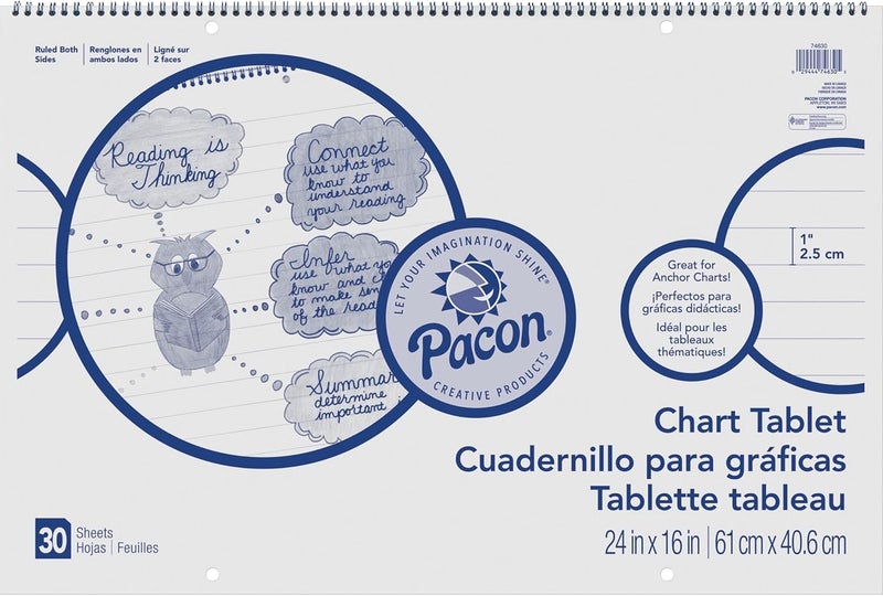 Pacon Chart Tablet, Cursive Cover, 1" Ruled 24" x 16", 30 Sheets - Image 1