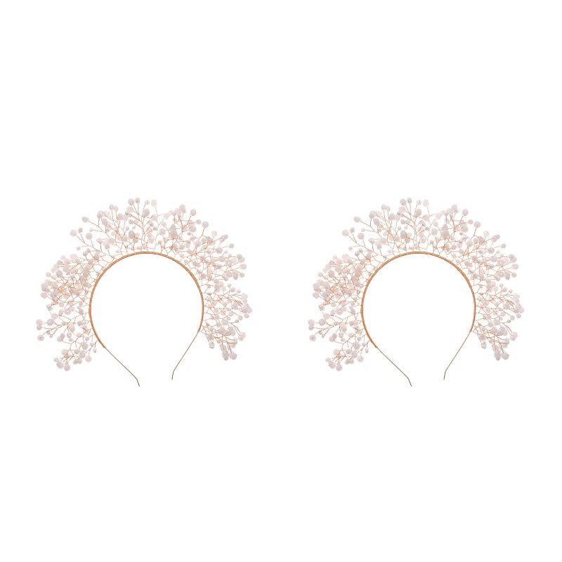 2 pcs Hand-made Twisted Beads Hairband Beautiful Wedding Party Headdress Golden - Image 1