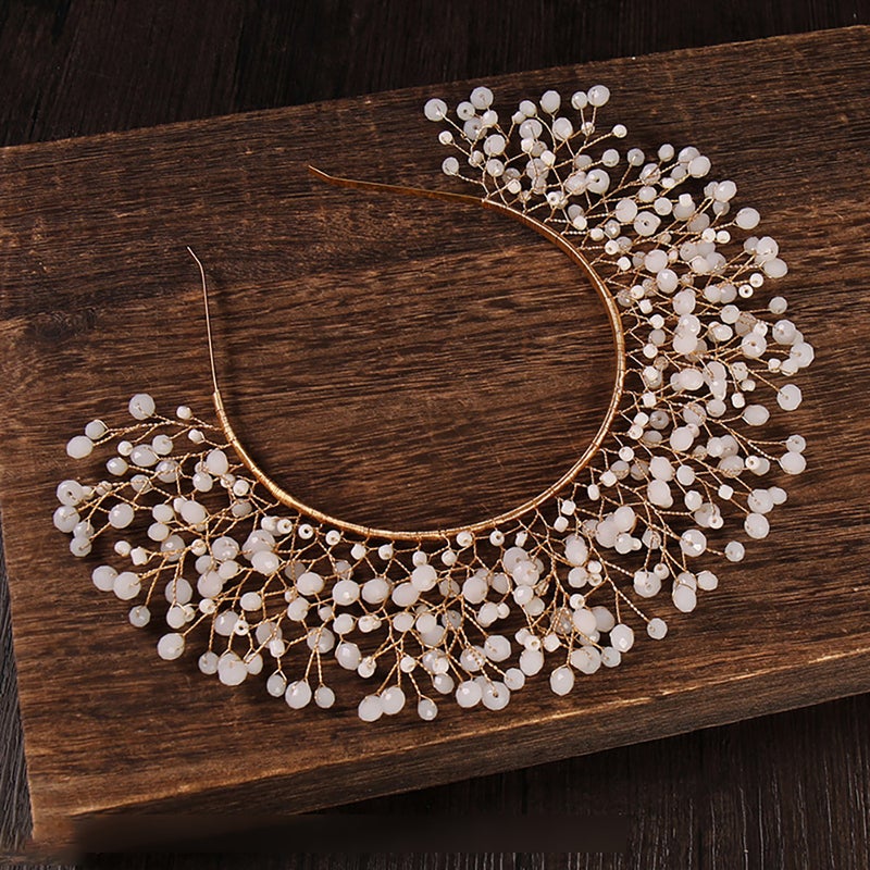 2 pcs Hand-made Twisted Beads Hairband Beautiful Wedding Party Headdress Golden - Image 5