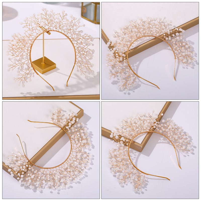2 pcs Hand-made Twisted Beads Hairband Beautiful Wedding Party Headdress Golden - Image 2