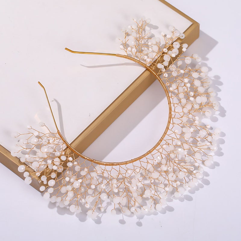 2 pcs Hand-made Twisted Beads Hairband Beautiful Wedding Party Headdress Golden - Image 4