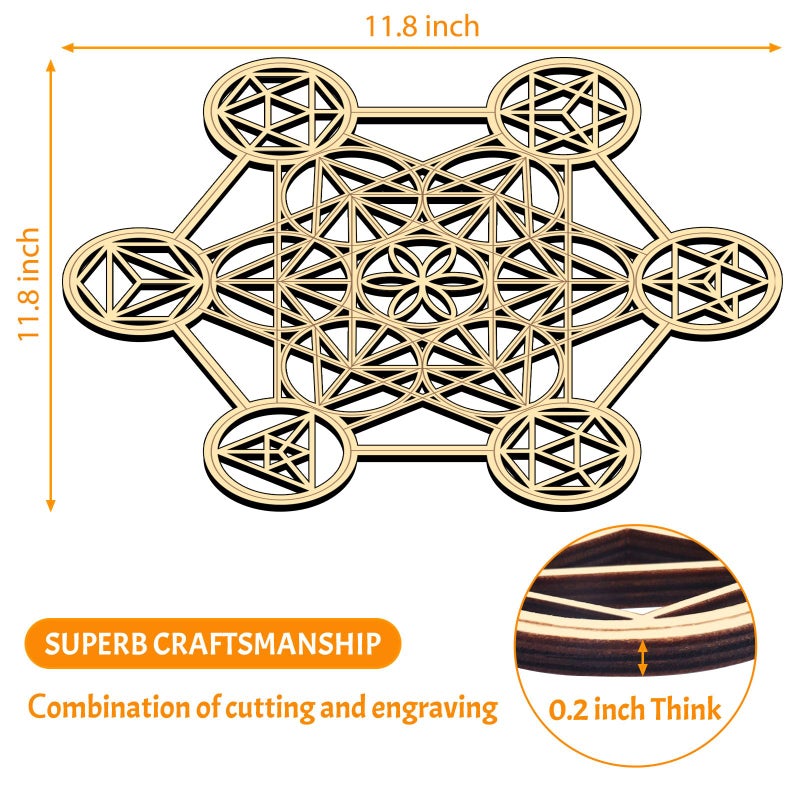 Bnesi 11.8" Metatron's Cube Wall Decor Sacred Geometry Wall Art,Crystal Grid Sacred Geometry Meditation Wall Art Decor (Metatron's Cube) - Image 2