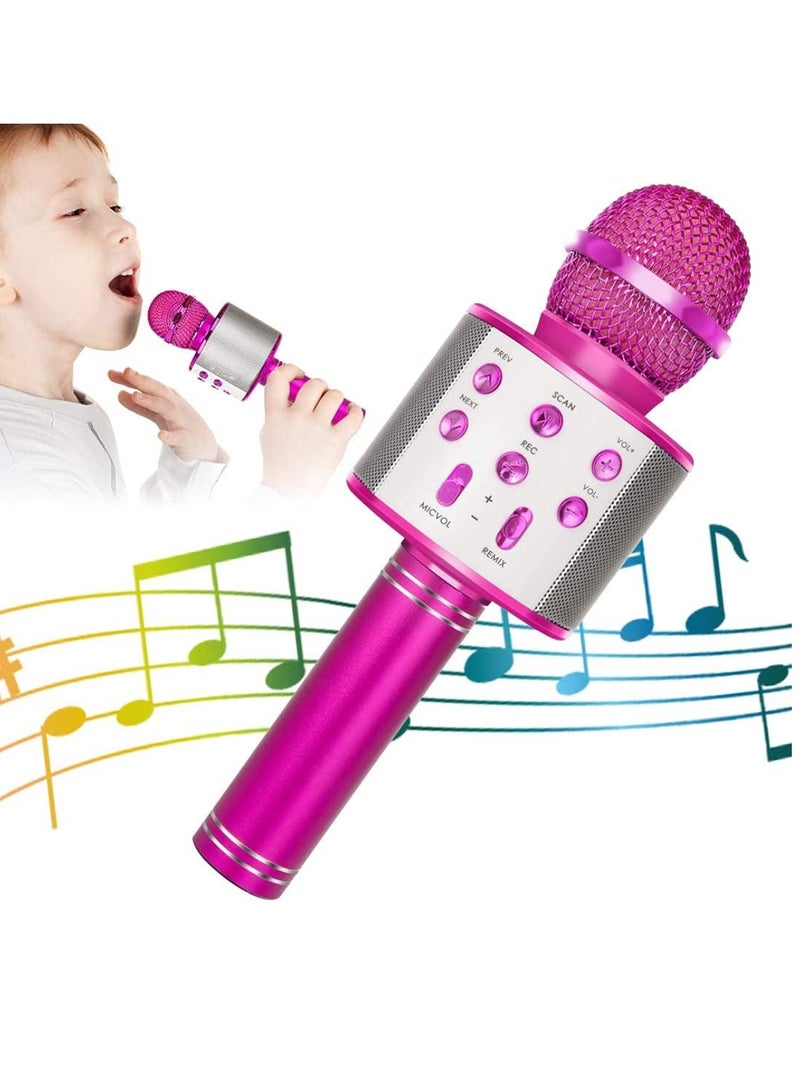 DIGI CORE Kids Microphone Wireless Bluetooth Karaoke Microphone Portable Handheld Karaoke Mic Speaker Machine For Home Party Birthday For All Smartphones Karaoke Machine Toys For Boys & Girls WS-858 Pink - Image 1