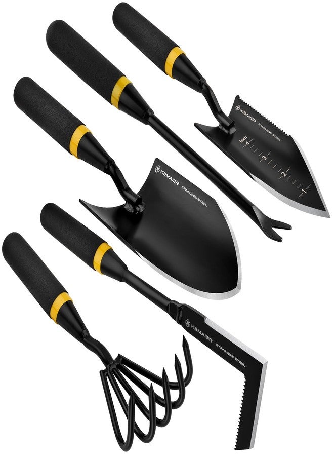 Kemaier Garden Tool Set - Featuring a Heavy-Duty Stainless Steel Hand Cultivator, Transplant Shovel, Trowel, Crack Weeder, and Dandelion Weeder - The Ultimate, Unbreakable Gardening Gift - Image 1