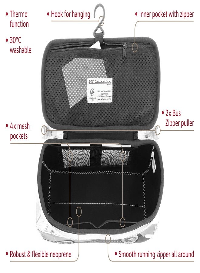 BRISA VW Collection Volkswagen Neoprene Universal Makeup Cosmetics Toiletry Travel Pharmacy Bag in T2 Bus Design (Large) (Blue) - Image 2
