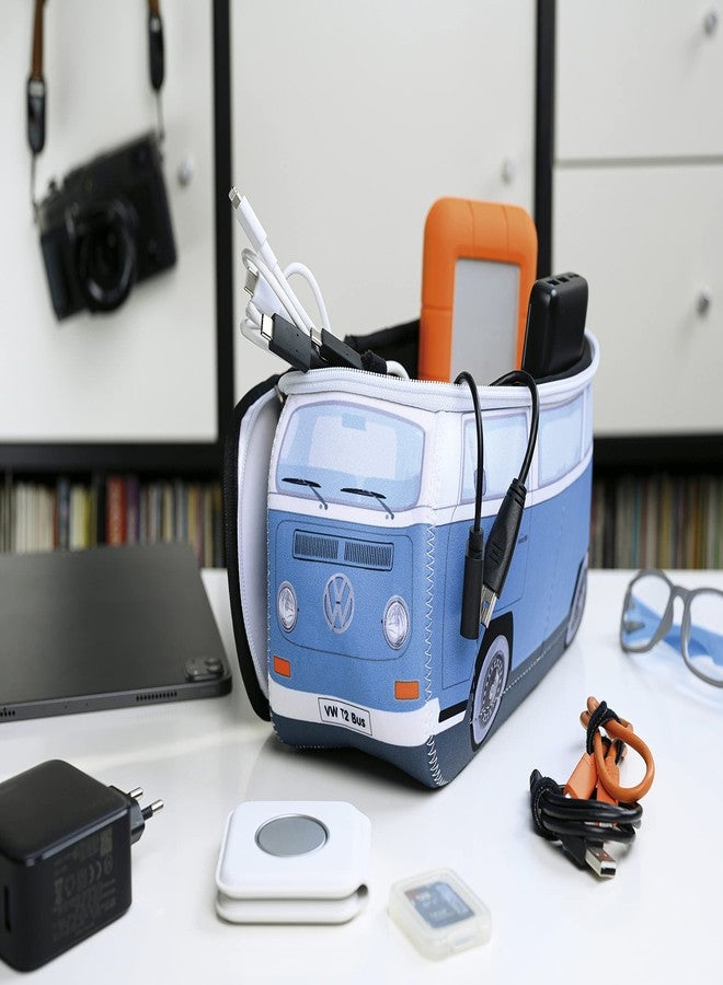 BRISA VW Collection Volkswagen Neoprene Universal Makeup Cosmetics Toiletry Travel Pharmacy Bag in T2 Bus Design (Large) (Blue) - Image 5