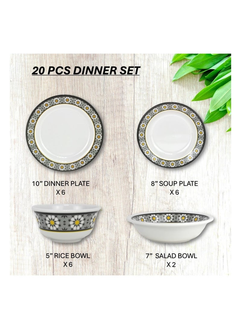 Melrich 20 Pcs Melamine Dinner Set Dinner and Soup plates Salad and Rice Bowls Dishwasher and Freezer safe Durable and Strong - Image 5