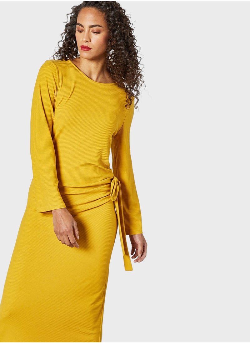 SIVVI for HANIYA - Ribbed Knitted Tie Detail Dress - Image 1