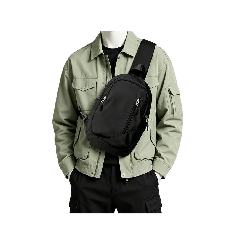 SEAFEW Small Black Sling Crossbody Bag for Men Women Tactical Backpack Shoulder Daypack Mini AntiTheft Motorcycle Chest Bags Small One Strap Backpack for Casual Travel Hiking Outdoor Sports - Image 2